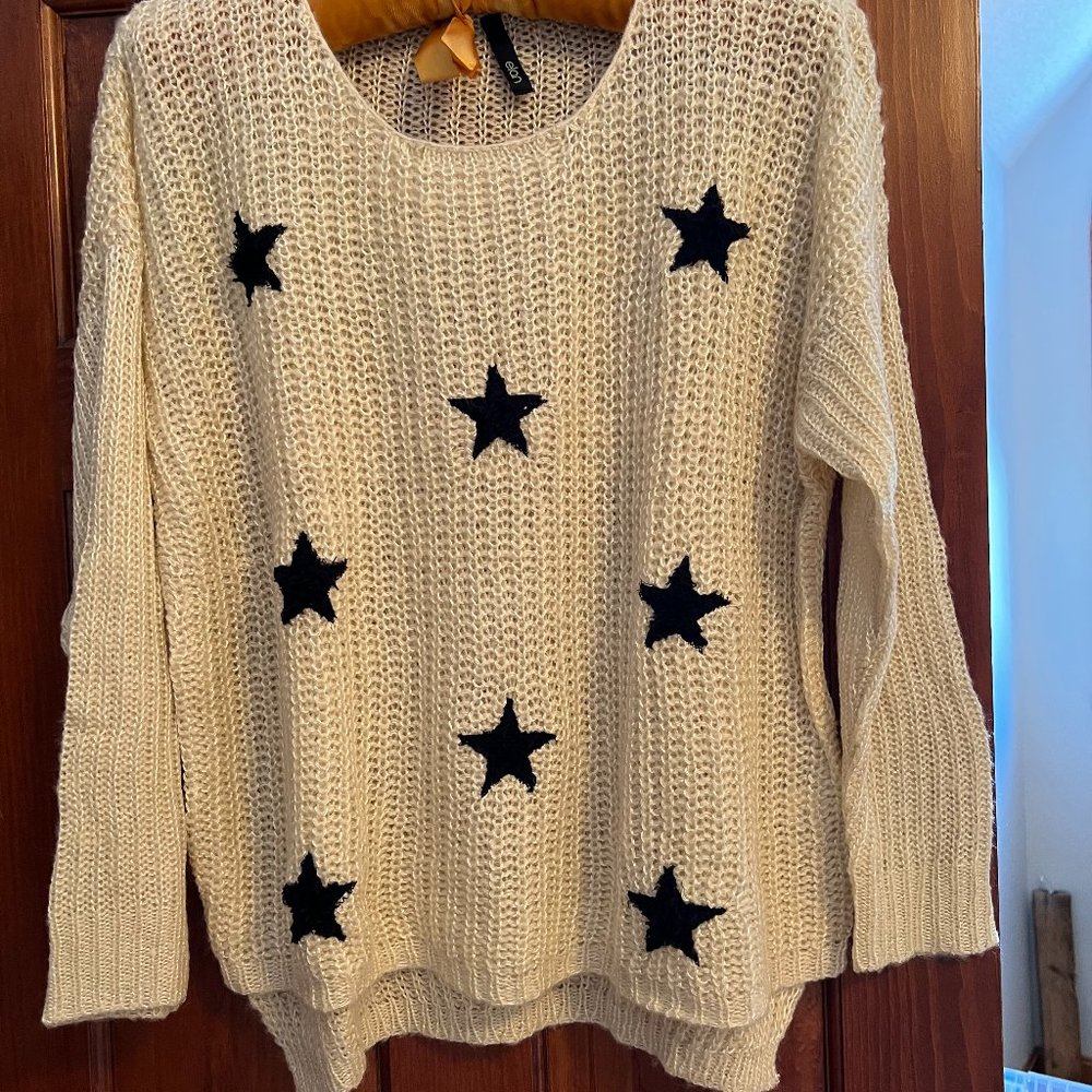 Long-sleeved Elan Sweater with Stars, Large, off white, navy stars